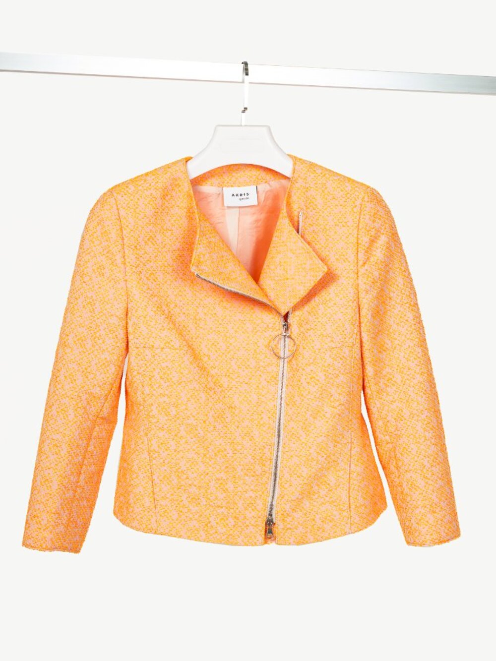 Akris Punto Electric Orange Pebble Cotton Taffeta Moto Jacket